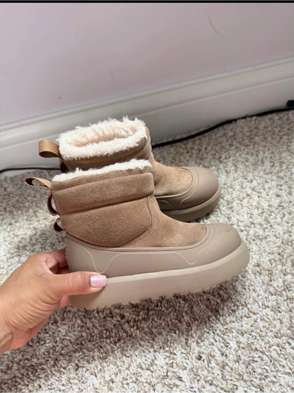 UGG Kids Puff-Top Snow Boots in Light Brown